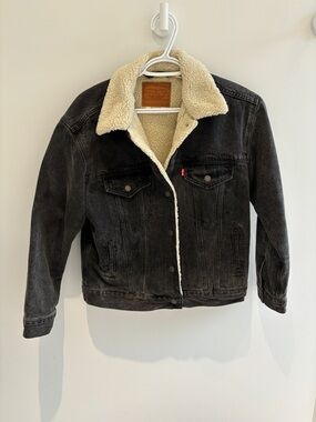 Levi's Black Denim Jacket with Cream Sherpa Collar